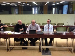 Die Teilnehmer aus Deutschland und Luxemburg Bernhard Stracke (ver.di), Christoph Dreher und Carsten Meerpohl aus Luxemburg.