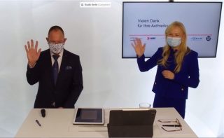 Bis zur nächsten Roadshow: FORUM-Geschäftsführerin Anja Bischof und Martin Restle, Stellvertretender FORUM-Vorsitzender, führten gemeinsam durch die Veranstaltung. (Copyright: DAW/AWI)