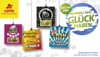 Vier neue Online-Rubbellose bei Lotto Baden-Württemberg.