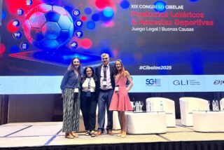 From left to right: Sandra Sandoval - Executive Assistant, Cibelae; Alessandra Narcisi - Senior Marketing Manager, Clarion Gaming; Rodrigo Cigliutti - Executive Director, Cibelae; Liliana Costa, Latam Liason, Clarion Gaming. (Photo: Clarion Gaming)